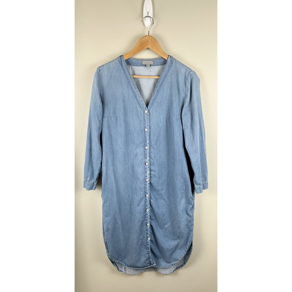 COS Women's Button Front Denim Midi Dress Long Sleeve Size Light Wash US Sz 6/Sm